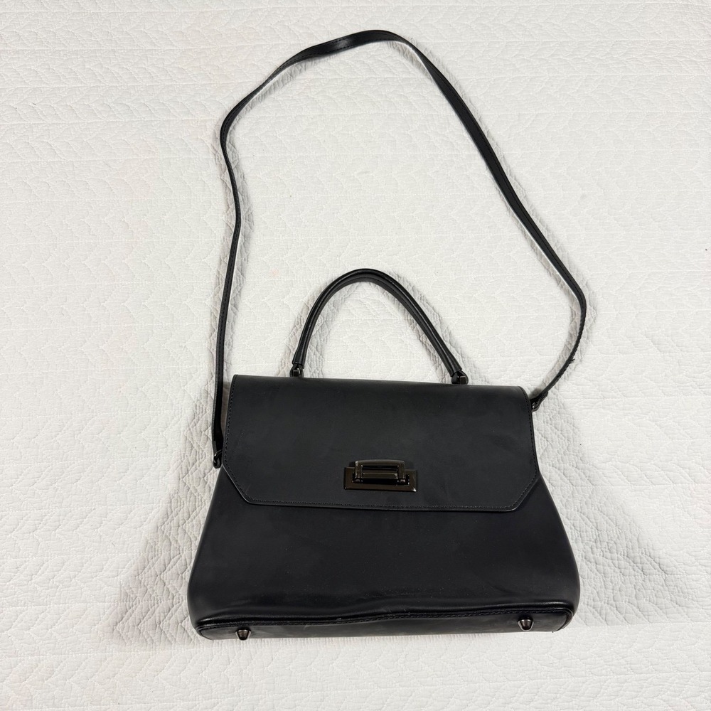 Cielo‎ Celeste Womens Satchel Bag Med Structured Italian Leather Black EUC
